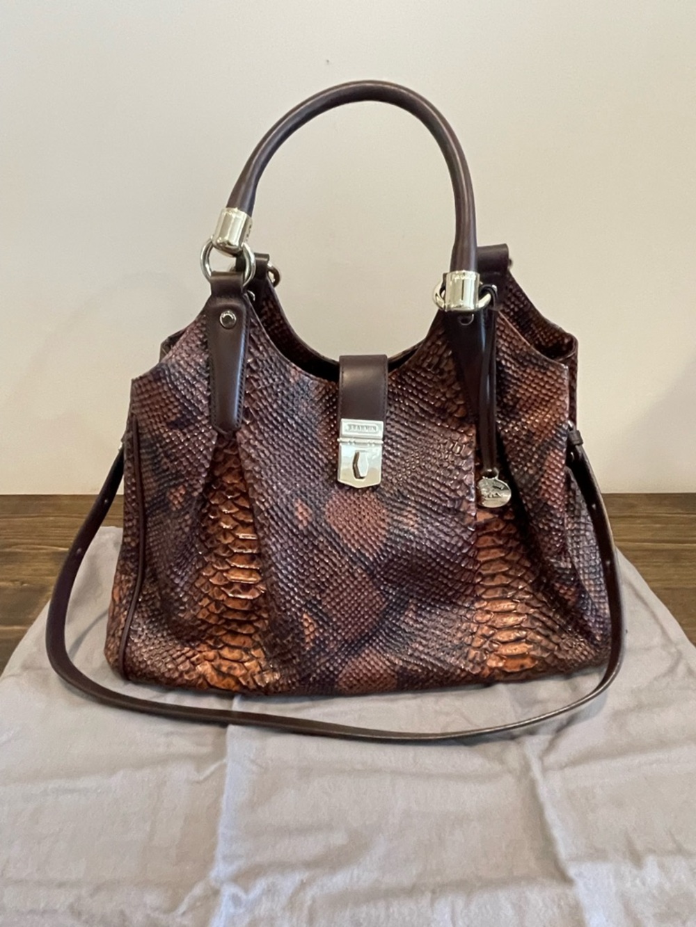 Brahmin Celia Brown Snake-Embossed Leather Satchel